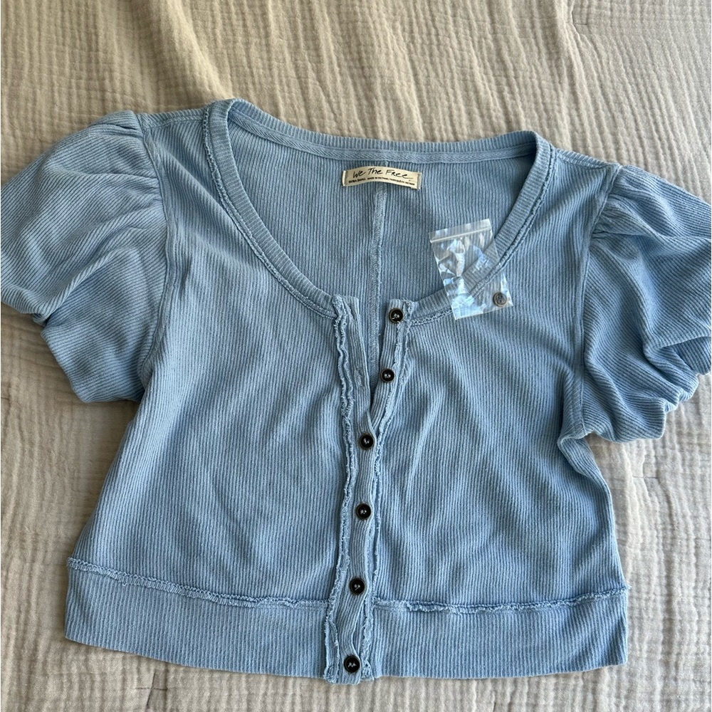 NWT FREE PEOPLE Bubble Sleeve Cropped Shirt